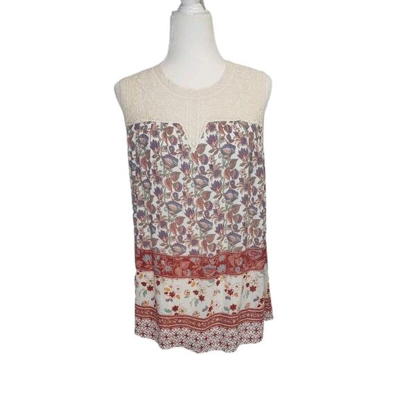 Anthropologie Maeve Laced  Eleanor Blouse Size Large Crochet Bib Sleeveless - Picture 1 of 3